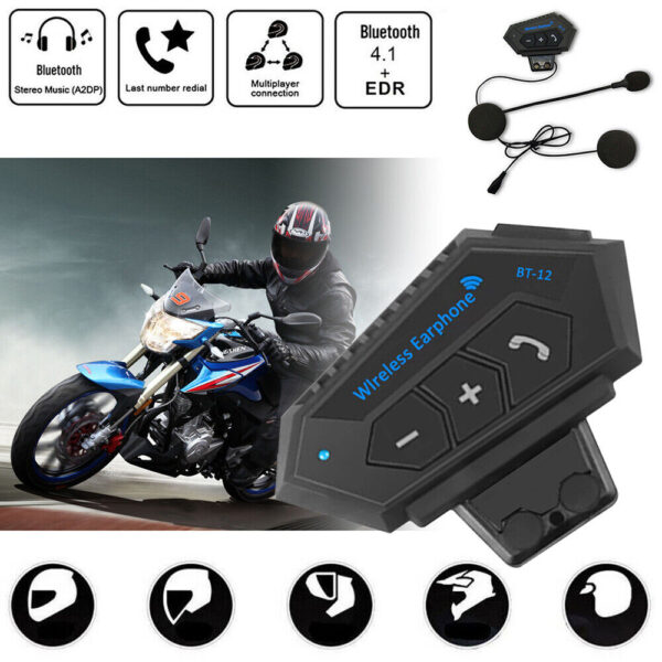 Motorcycle Helmet Headset BT12 Wireless Bluetooth Motor Headphone